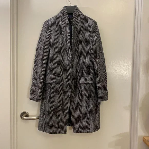 NEW J. CREW 00P 00 Petite Navy Donegal Topcoat In English Herringbone Wool - Picture 5 of 12